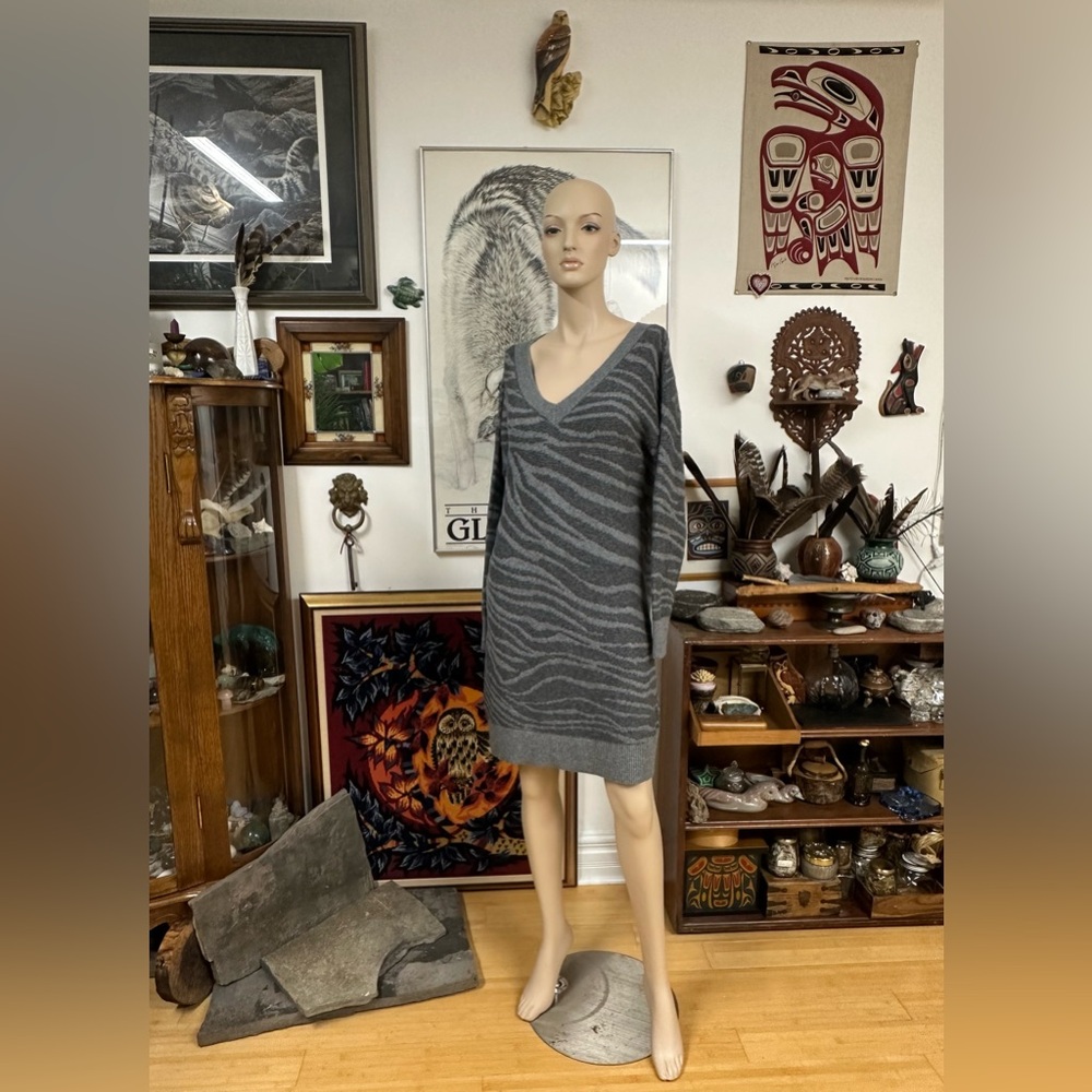 Grey Stripey V-Neck Sweater Dress